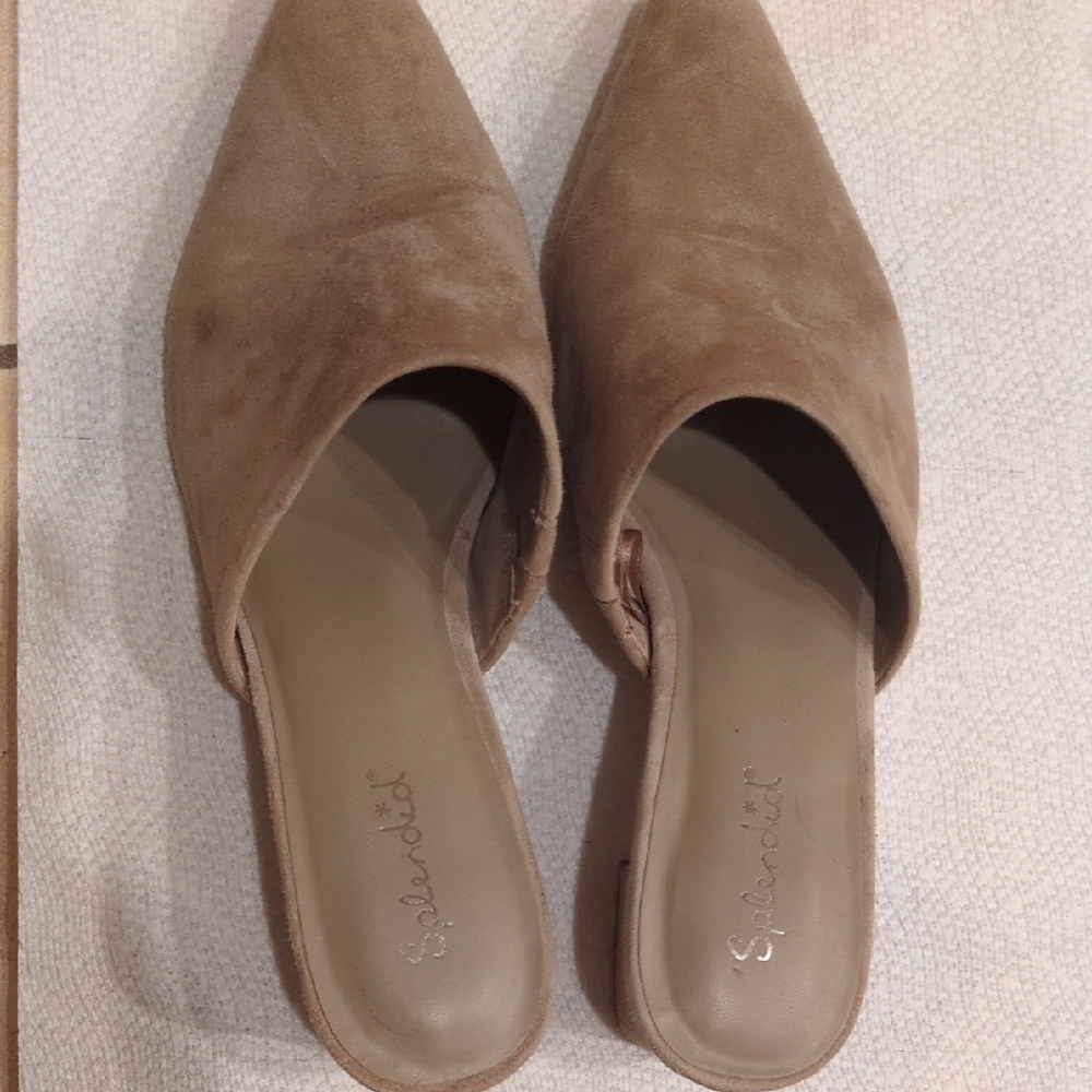 Splendid Pointed Toe Slip-On Mules in Light Brown Suede
